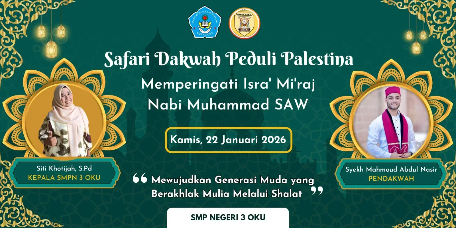 Safari Dakwah Syekh Muda Mahmoud Abdul Nasir Al Safadi Meriahkan Peringatan Isra' Mi'raj di SMP Negeri 3 OKU